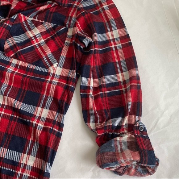 Rue 21 Long Tunic Red Flannel Shacket Shirt Convertible Sleeves - Picture 8 of 12
